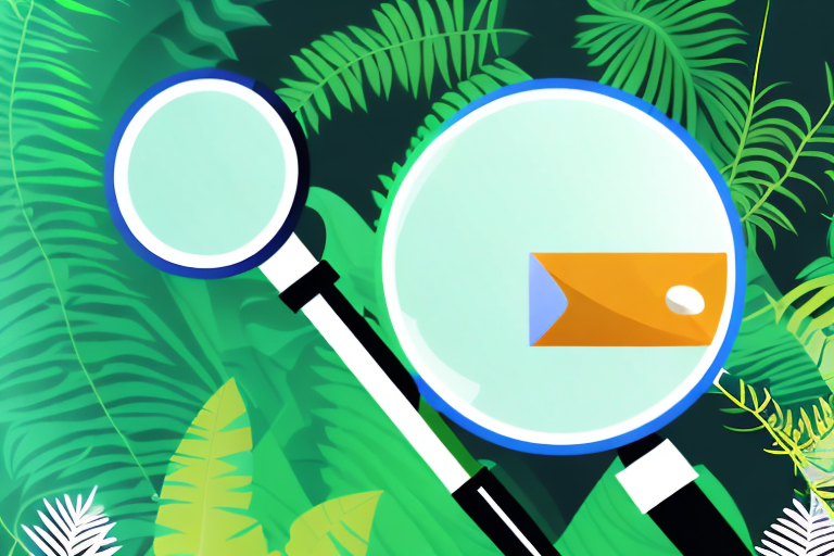 A magnifying glass hovering over a stylized amazon jungle