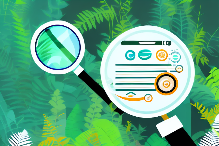 A magnifying glass hovering over a stylized amazon jungle