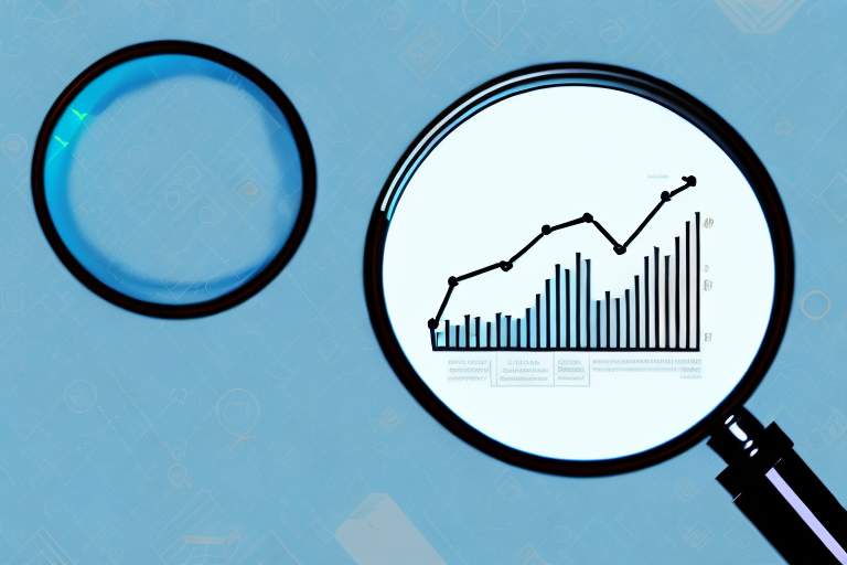 A magnifying glass focusing on a stylized amazon parcel and a rising graph