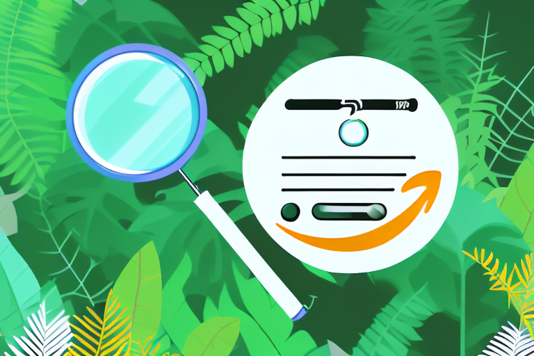 A magnifying glass hovering over a stylized amazon jungle