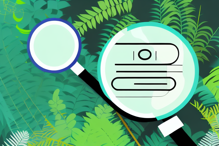 A magnifying glass hovering over a stylized amazon jungle