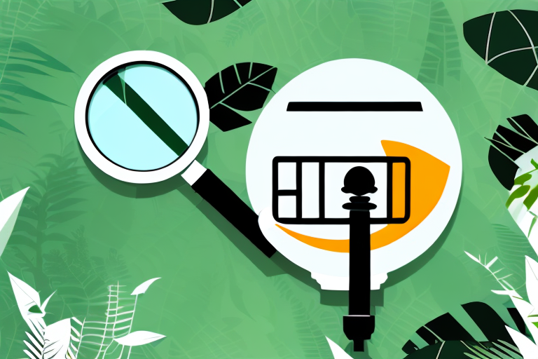 A magnifying glass focusing on a stylized amazon rainforest