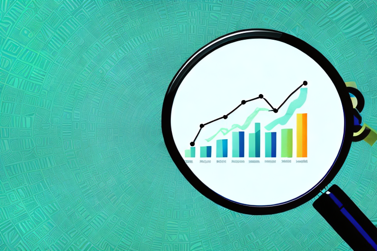 A magnifying glass highlighting a graph with upward trends