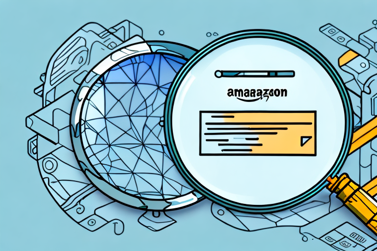 A magnifying glass hovering over a stylized representation of the amazon website