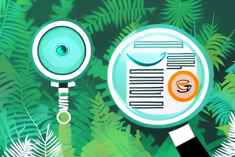 A magnifying glass hovering over a stylized amazon jungle