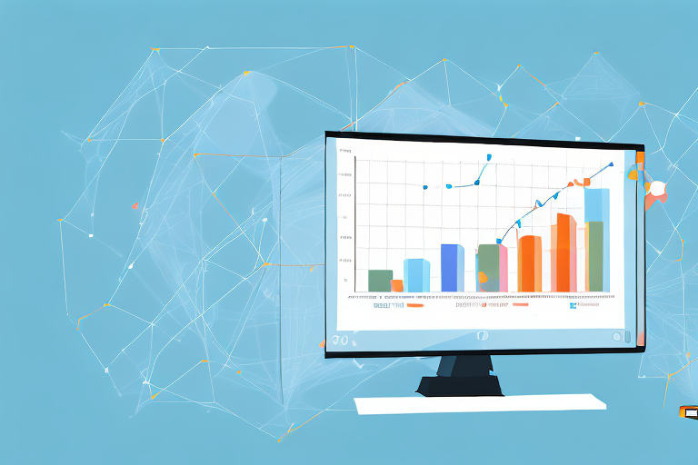 A computer displaying various graphs and charts representing sales data