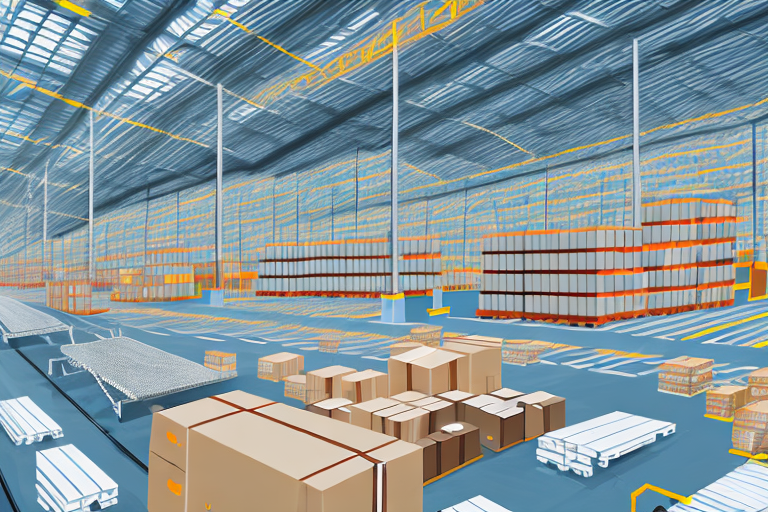 A warehouse with various packages moving along a conveyor belt