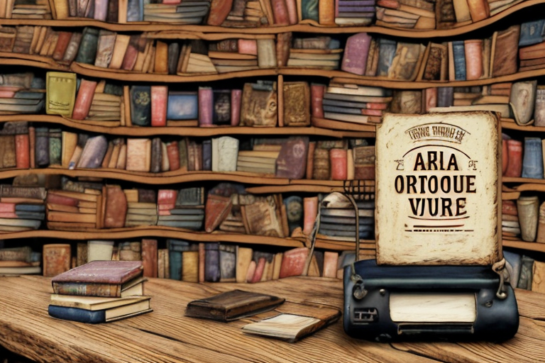 A variety of used books displayed on a rustic wooden table