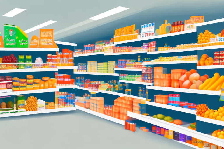 A supermarket shelf filled with diverse private-label products