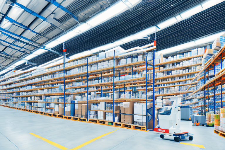 A large warehouse filled with shelves of various products