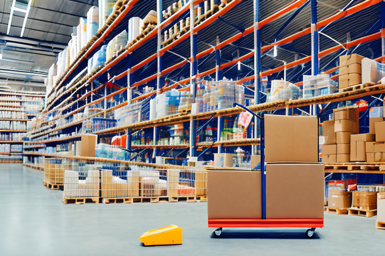 A large warehouse filled with a variety of goods packed in boxes