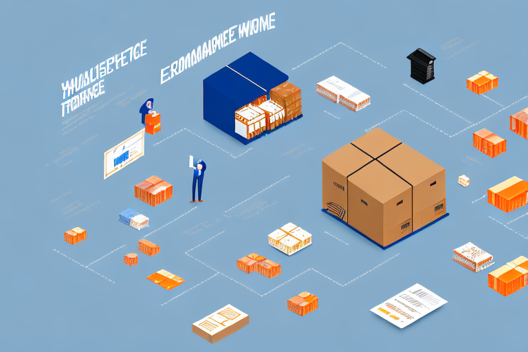 A warehouse with various sections showing the different stages of the ecommerce fulfillment process