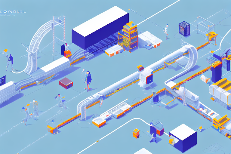 A complex conveyor belt system with various stages