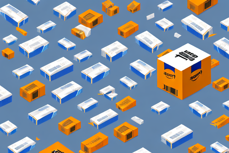 A warehouse with amazon-branded shipping boxes on conveyor belts