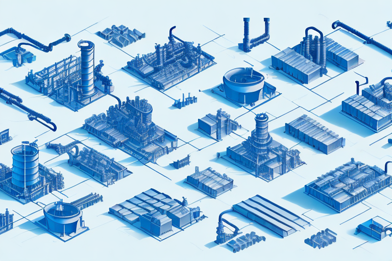 A variety of manufacturing plants and factories with different architectural styles