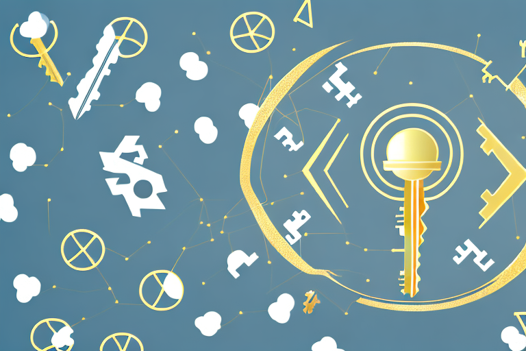 A golden key unlocking a stylized