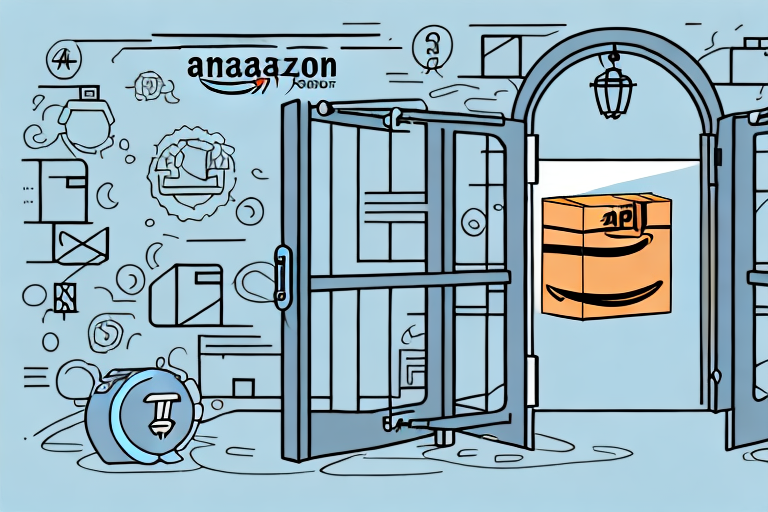 An open gate with amazon delivery boxes on one side and a clear path leading through the gate