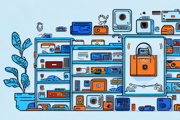 A large gate with different types of products like electronics