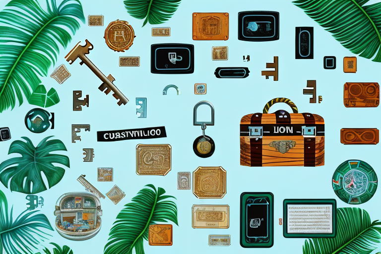 A large key unlocking a treasure chest full of various products (like electronics