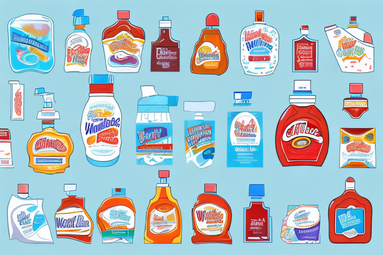 Various generic products like a bottle of ketchup