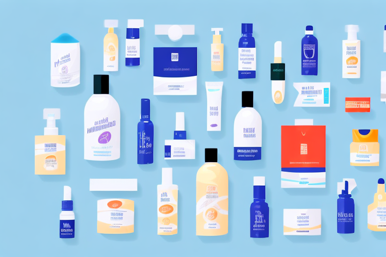 A variety of generic products like a skincare bottle