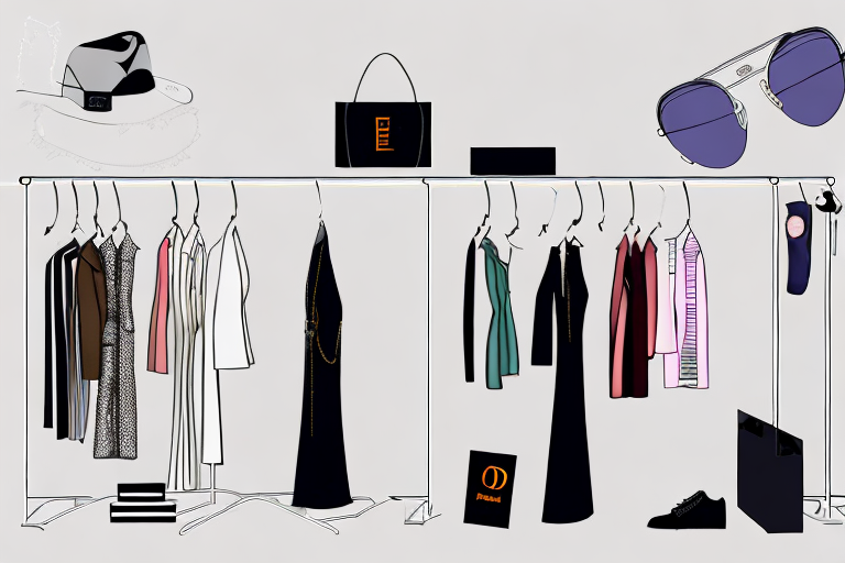 A stylish clothing rack filled with various trendy outfits and accessories