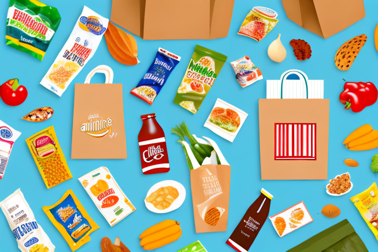 A grocery bag filled with various food items