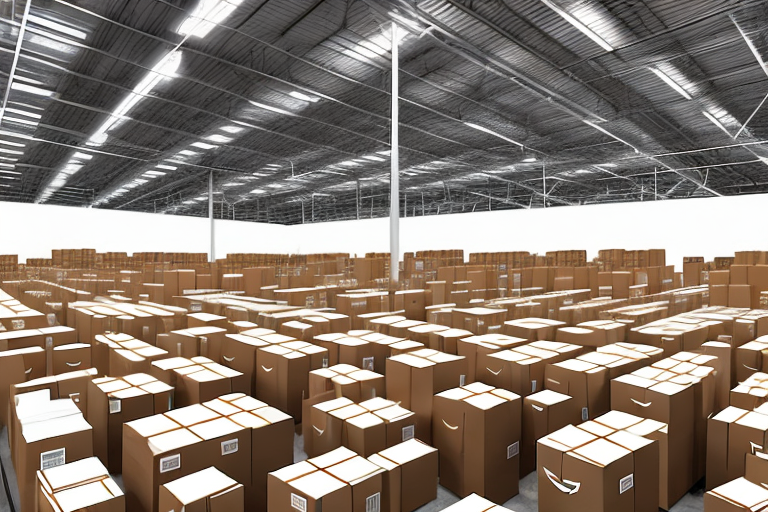 An amazon warehouse filled with various sized boxes
