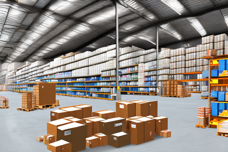 A warehouse filled with various generic products in boxes