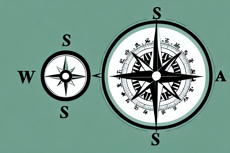 A compass pointing towards a generic label on a box