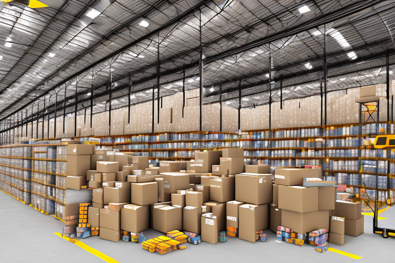 A warehouse filled with various sized boxes stacked on shelves