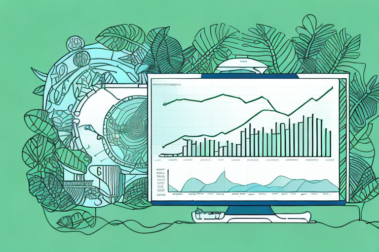 A rising graph chart embedded in a stylized amazon rainforest