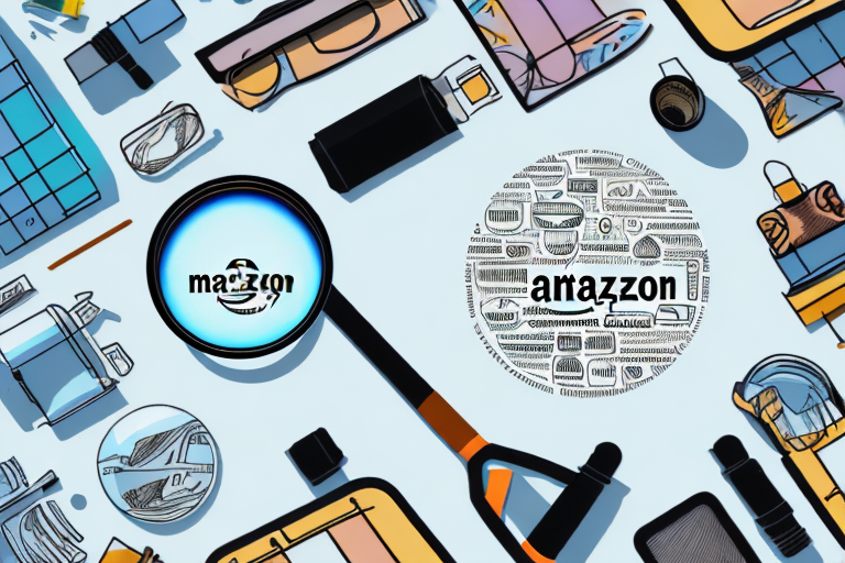 A magnifying glass hovering over a variety of different products