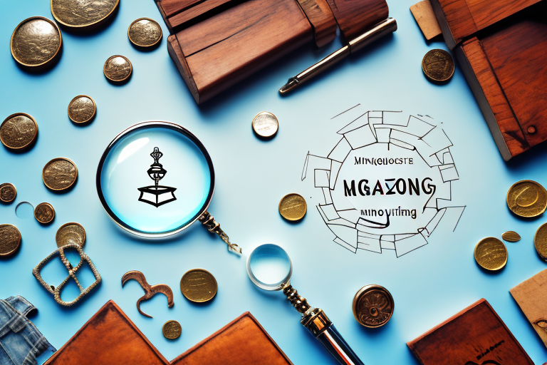 A magnifying glass hovering over a treasure chest filled with various amazon products