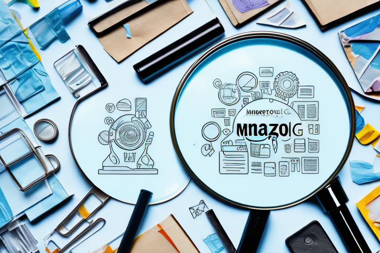 A magnifying glass hovering over a variety of amazon products