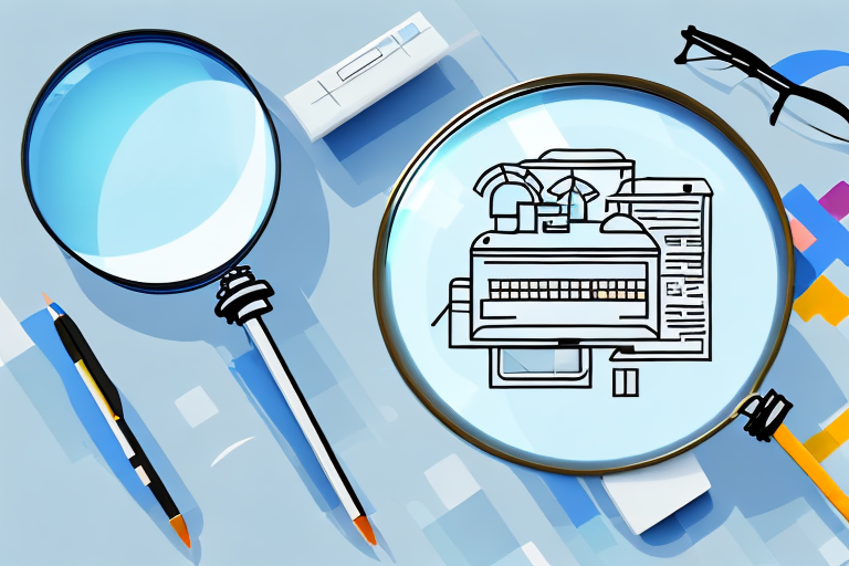 A magnifying glass hovering over a computer screen displaying various products