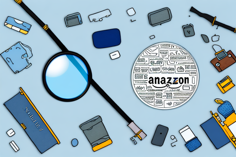 A magnifying glass hovering over a variety of amazon products like electronics