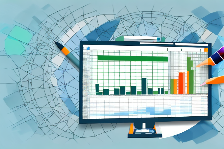 A large magnifying glass highlighting specific cells on an open excel spreadsheet