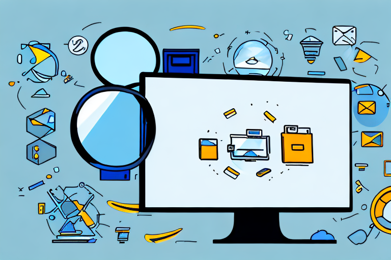 A magnifying glass hovering over a computer screen displaying a variety of amazon products