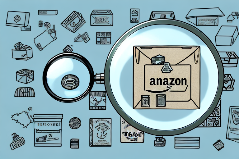 A magnifying glass hovering over an amazon box