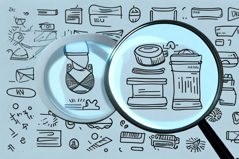 A magnifying glass hovering over a variety of different product icons (like a book