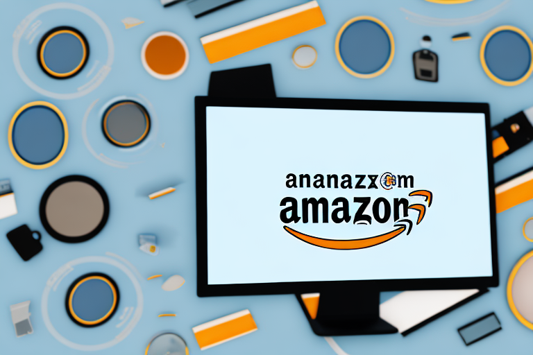 A magnifying glass hovering over a computer screen displaying a variety of amazon products