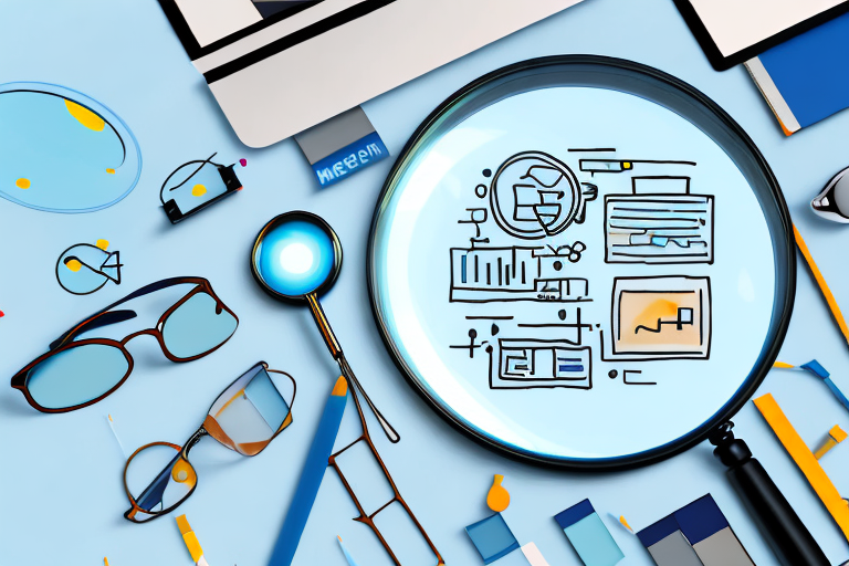 A magnifying glass hovering over a computer screen displaying various products