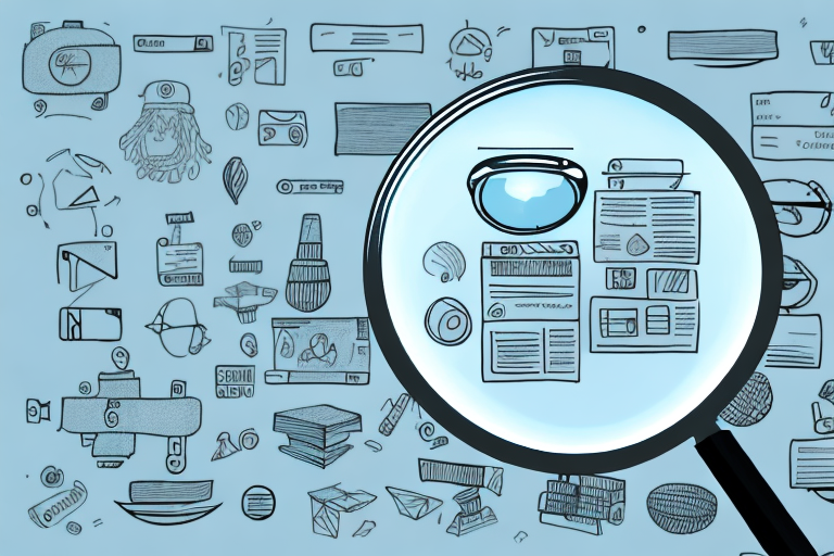 A magnifying glass hovering over a variety of amazon product icons