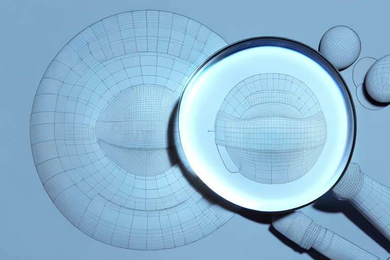 A magnifying glass hovering over a variety of 3d product models