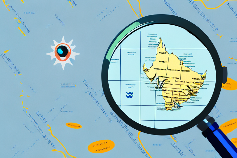 A magnifying glass hovering over a map of australia