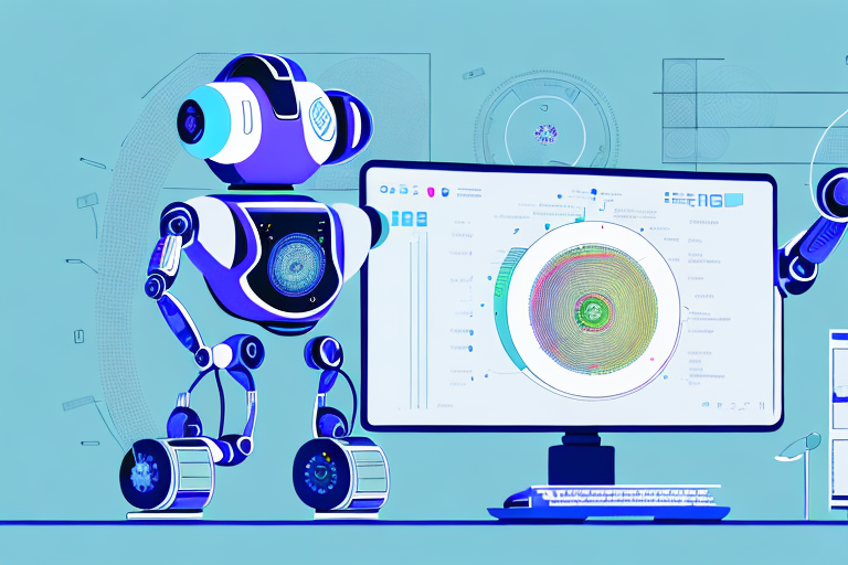 An ai robot analyzing a magnified amazon product on a computer screen