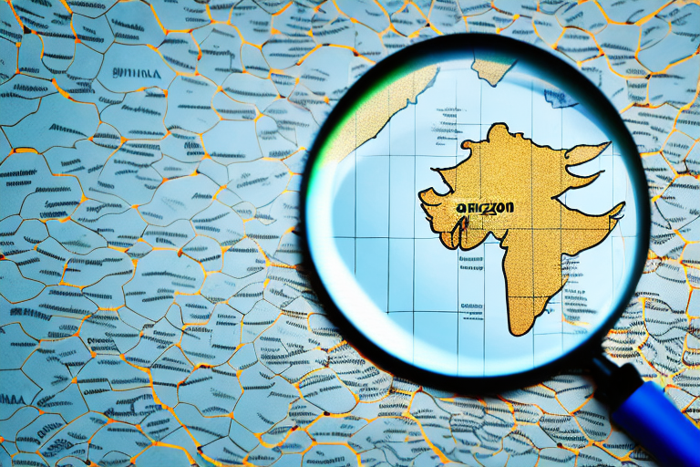 A magnifying glass hovering over a digital map of india