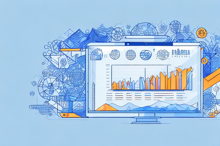 A digital tool with symbols of sales charts and amazon packages