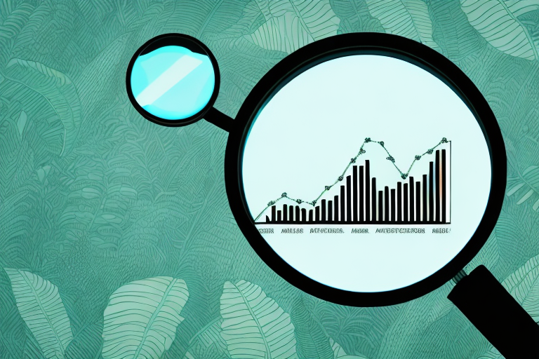 A magnifying glass focusing on a rising graph that symbolizes increasing sales